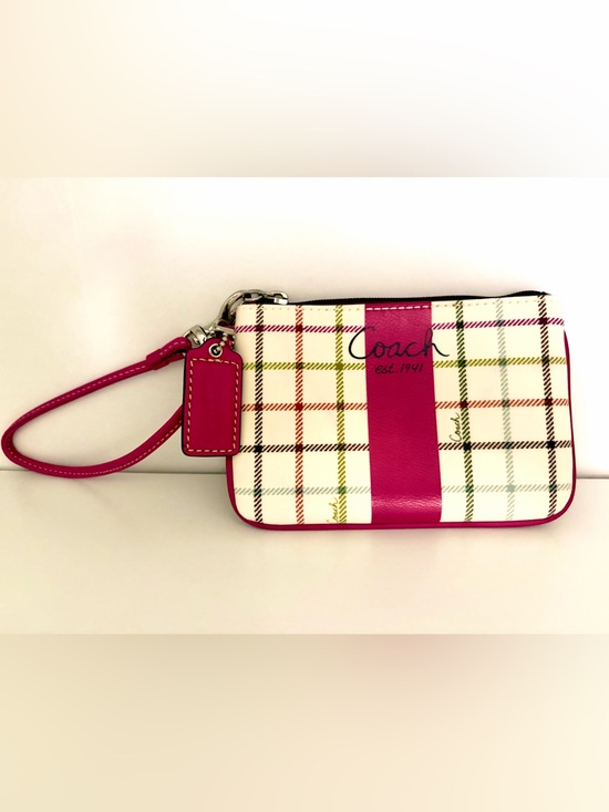 Coach Handbags - Coach Pink Plaid Wristlet With Dust Bag